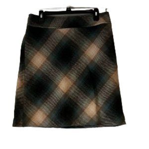 Loft Plaid A-Line Green/Tan Skirt, Lined, 48% Wool - 8